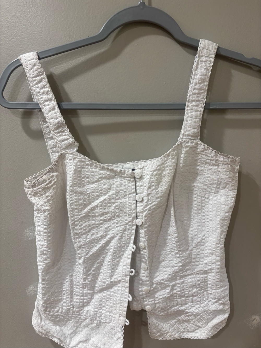 Ann Taylor White Textured Button-Front Cami